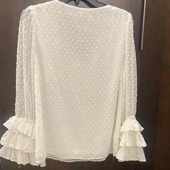 White Swiss-Dot Blouse with Ruffled Bell Sleeve, size S, 1.State brand - Picture 3 of 8